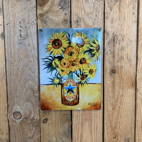 Brown ale sunflower metal sign
