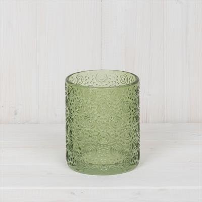 Green Embossed Glass Pot