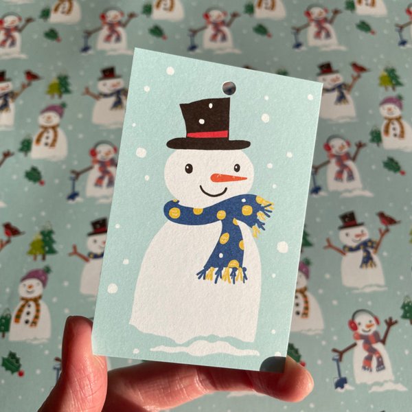 christmas snowmen wrapping paper & gift card