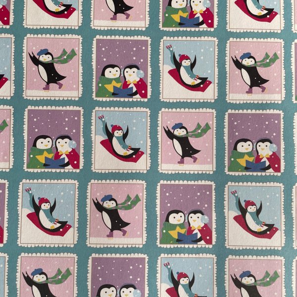 christmas penguins wrapping paper & gift card