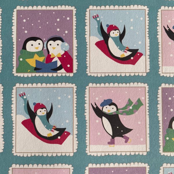 christmas penguins wrapping paper & gift card