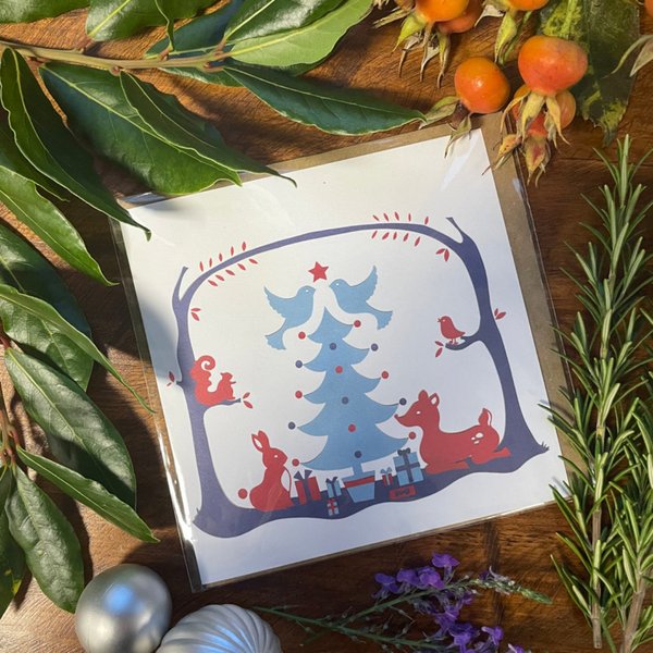 christmas animals & trees card