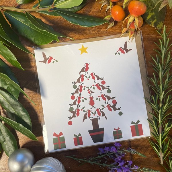 christmas tree robins card